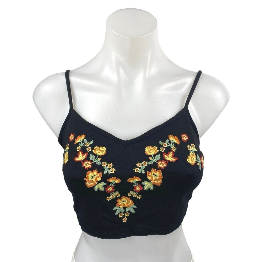 Miss Selfridge Black Floral Embroidered Sleeveless Cami Camisole Crop Tank Top 4